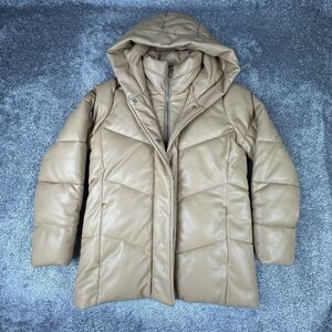 Abercrombie & Fitch Leather Faux Vegan Mid Puffer Jacket Women Medium Brown